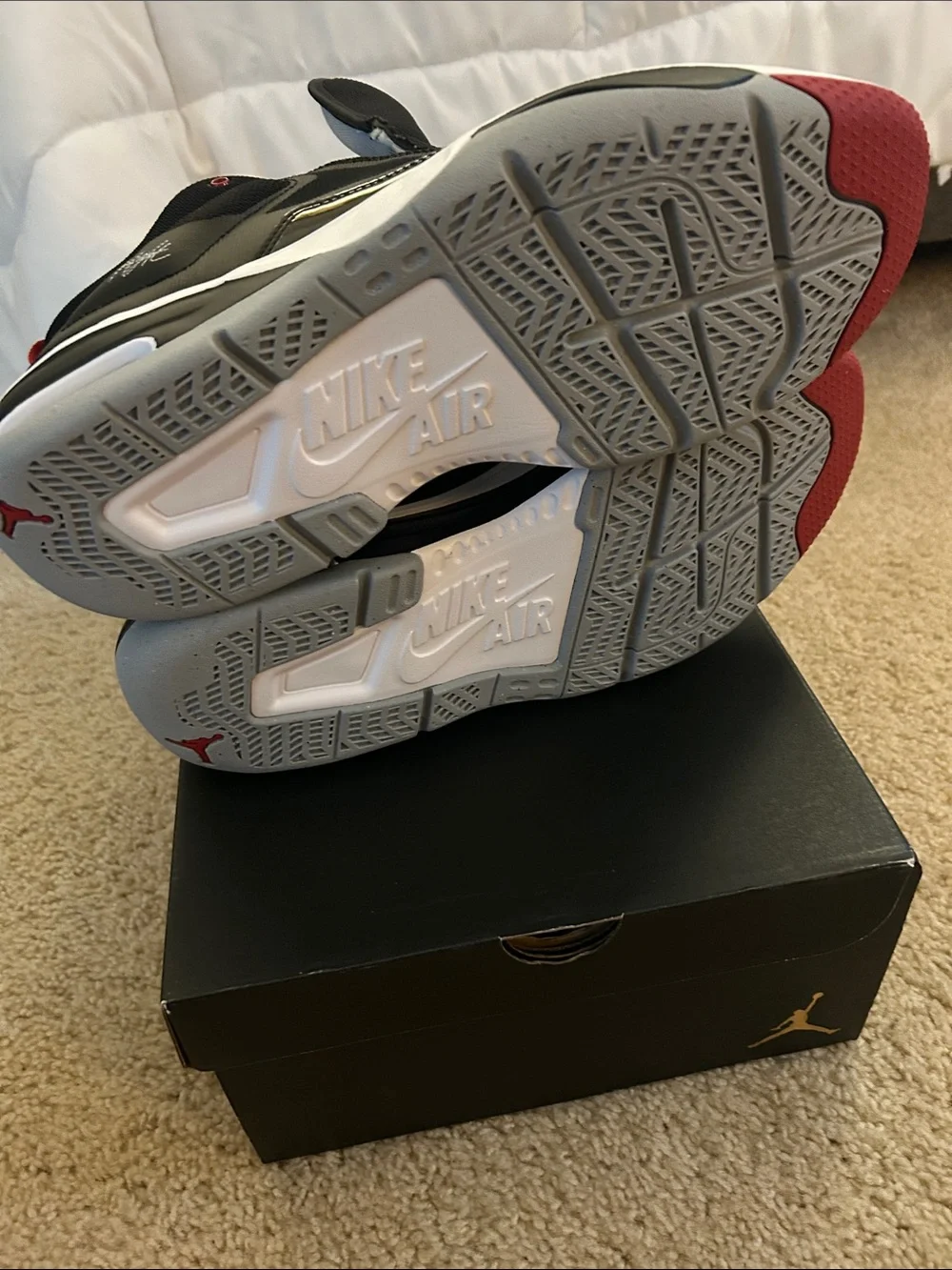 Men’s 12 Jordan Stay Loyal 3 Box Label — Black, Red, Gold